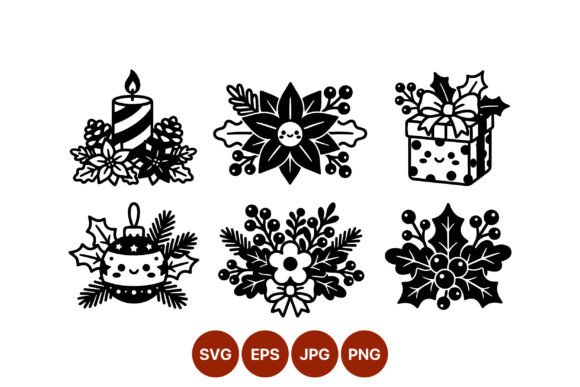 Download Christmas Floral Decorations Black White - Premium Resources