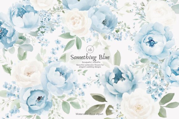 Download Watercolor Blue Florals Wedding Bouquets - Premium Resources